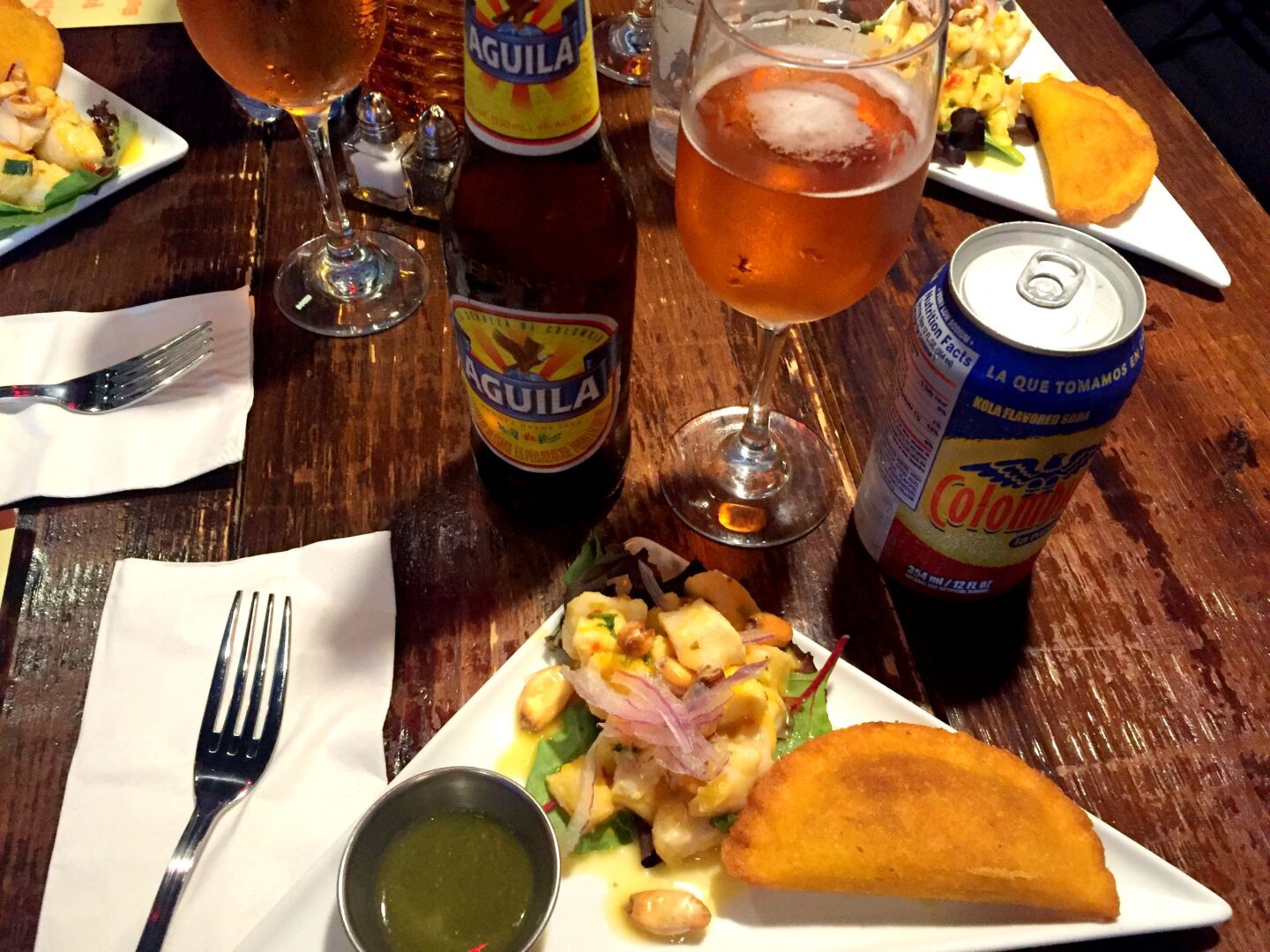 Bolivar's passion fruit ceviche served with a Columbian beer and soda cocktail.