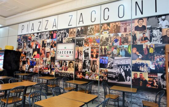 A wall with collage of small piazza zacconi